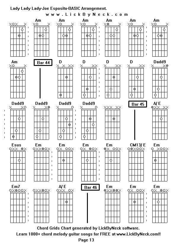 Chord Grids Chart of chord melody fingerstyle guitar song-Lady Lady Lady-Joe Esposito-BASIC Arrangement,generated by LickByNeck software.